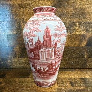 Burton & Burton Bogart GA Red Toile Vase 6.75 inch Tall